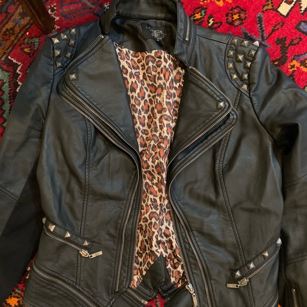 Faux leather studded jacket